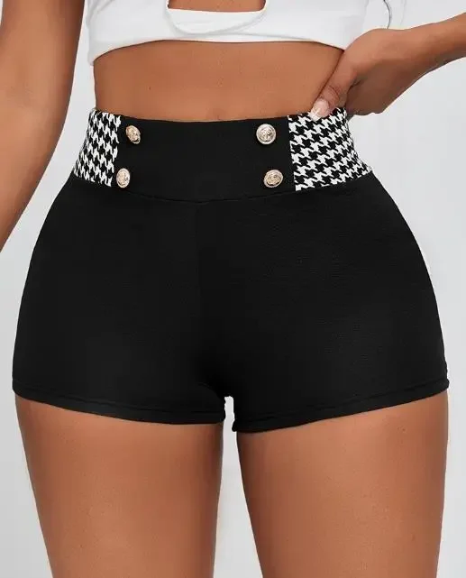 Women's Fashion Thousand Bird Grid Slimming High Waist Knitted Casual Shorts Personalized Street Female Sexy Vintage Shorts