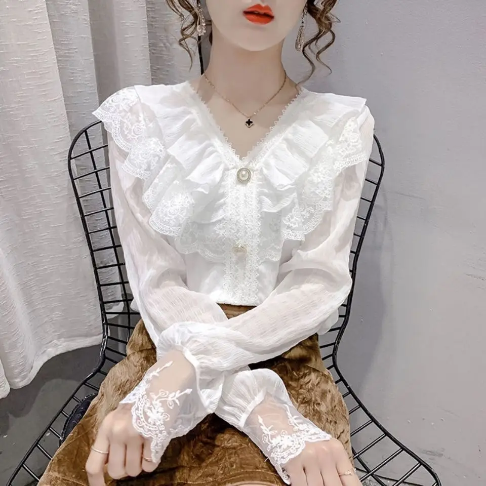 Spring Summer Sweet Elegan Long Sleeve Peter Pan Collar Cardigan for Women 2024 New Korean Fashion Design Casual Chic Blouses