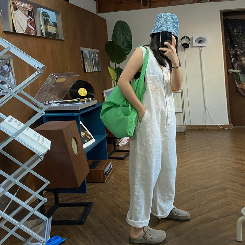 

Новые летние женские брюки-комбинезон из хлопка и льна с широкими штанинами, повседневные, удобные, с завышенной талией