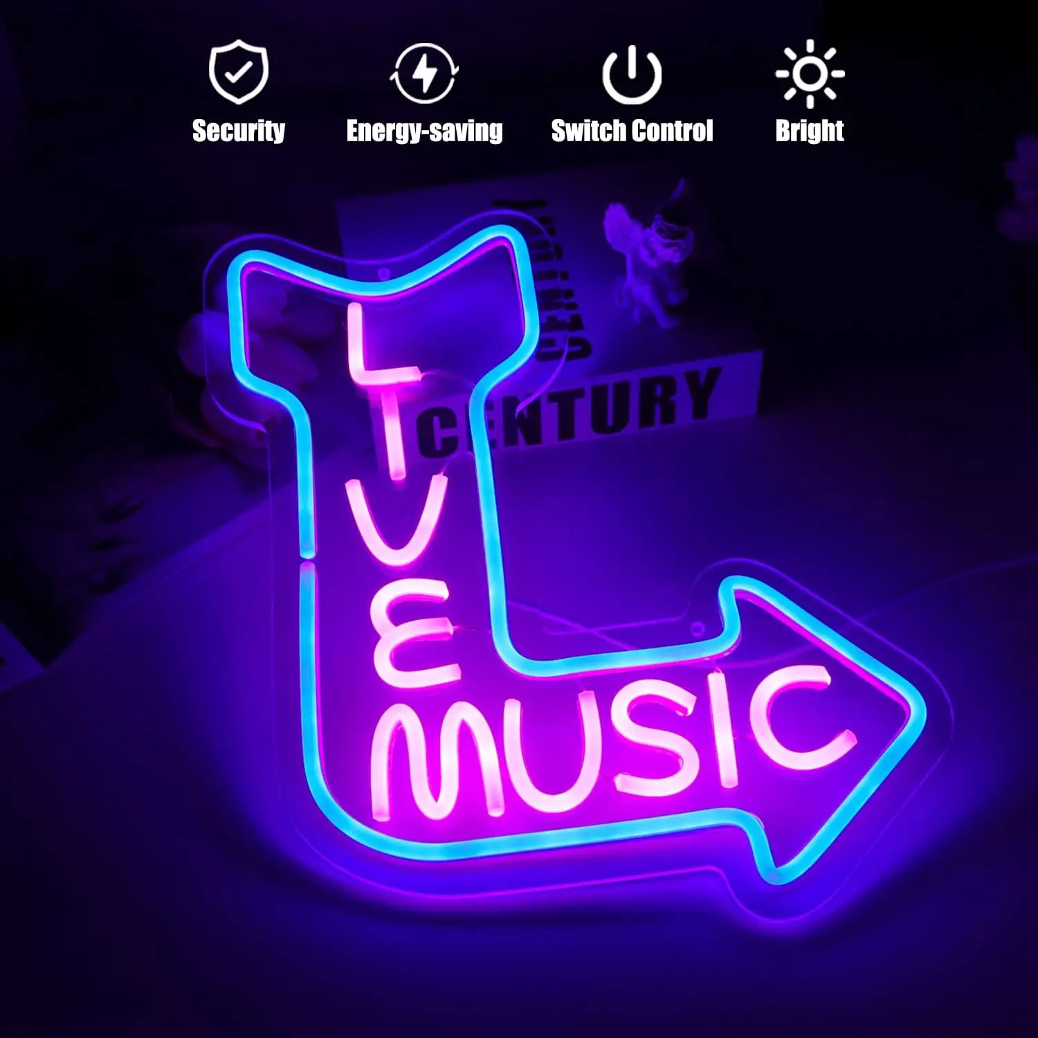 15.3x12.5in Live Music Neon Signs Wall Decor Music LED Light Pink Blue Bedroom Studio Room Game Party Sing Rock Roll Singing