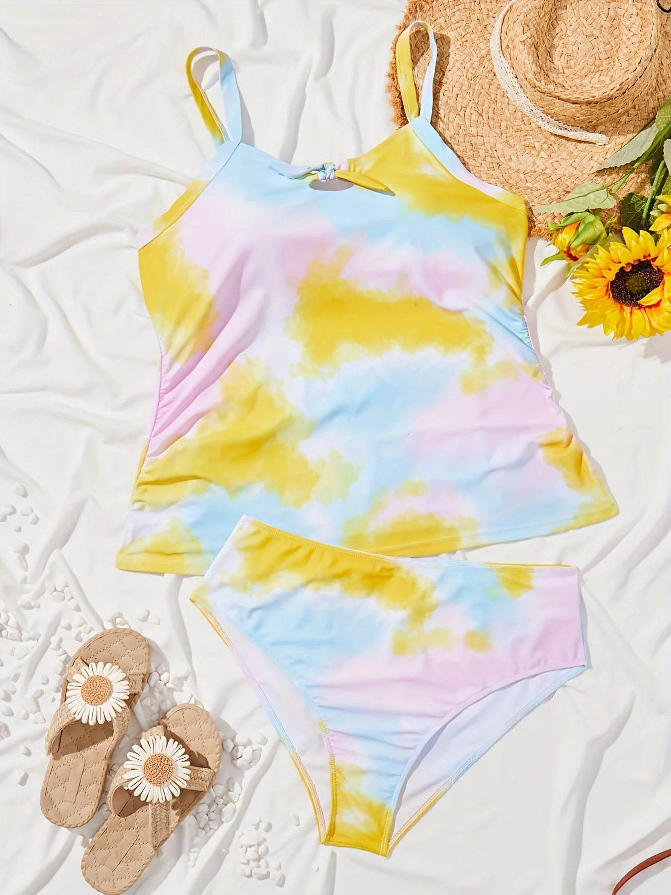 

Женский комплект танкини больших размеров с принтом тай-дай, состоящий из двух частей, стиль отпуска