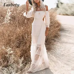 Kobieta Boho Slim Wedding Party Dress Beach Vestidos De Fiesta Lace Dress Women Elegant White Backless Sexy Evening Maxi Dresses