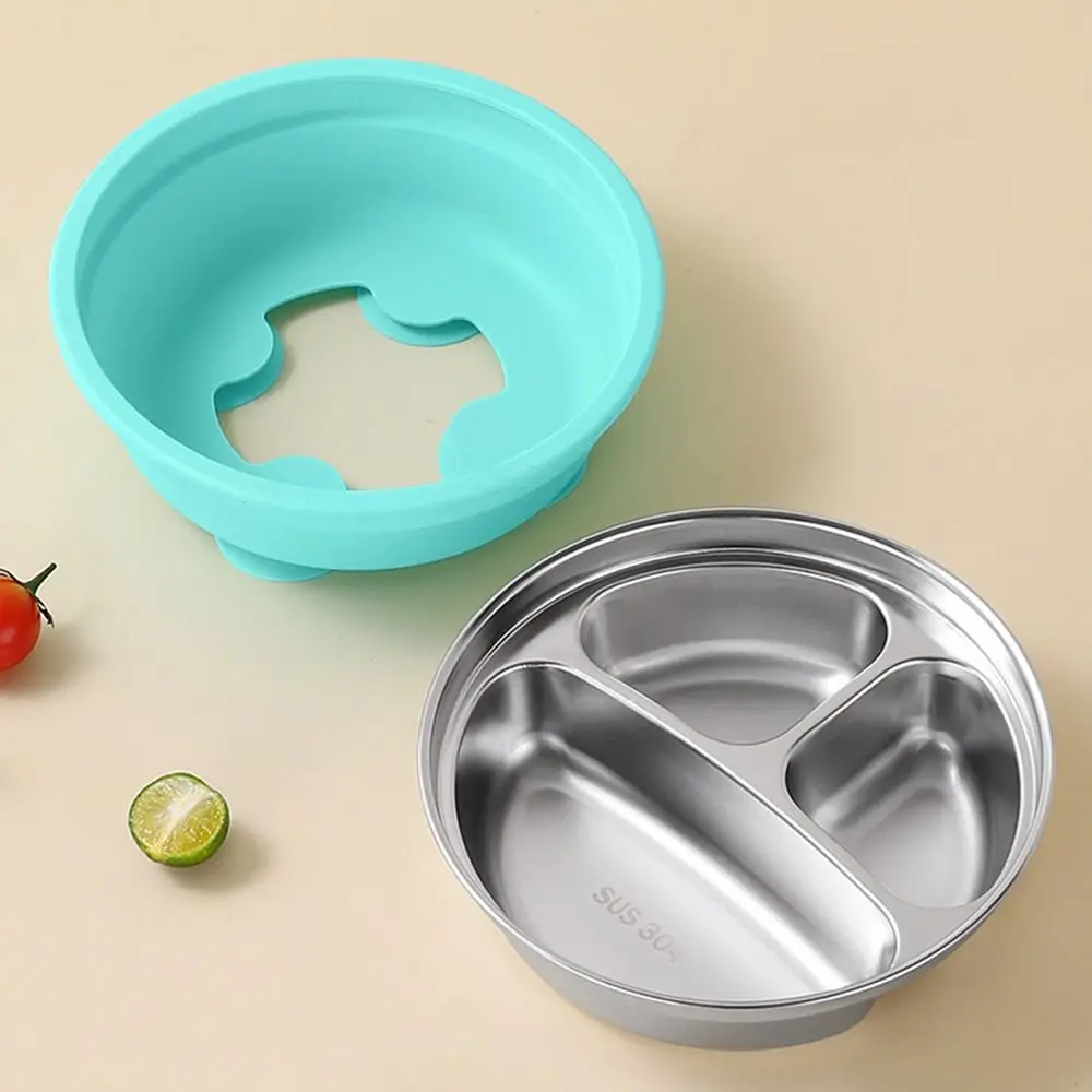 Silicone Suction Cup Baby Sucker Dining Plate Thermal Insulation Divided Design 3 Grids Children Dishes Anti-fall Non-Slip