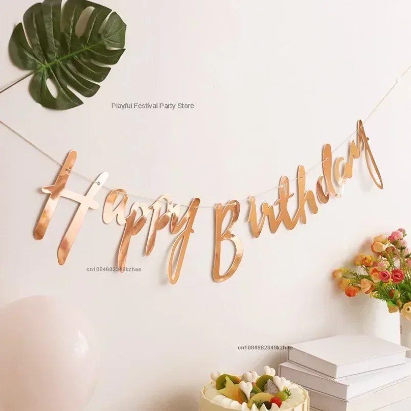 5m Glitter Happy Birthday Banner for Kids Adults Birthday Party Decorations Supplies Sign Baby Shower Decoration