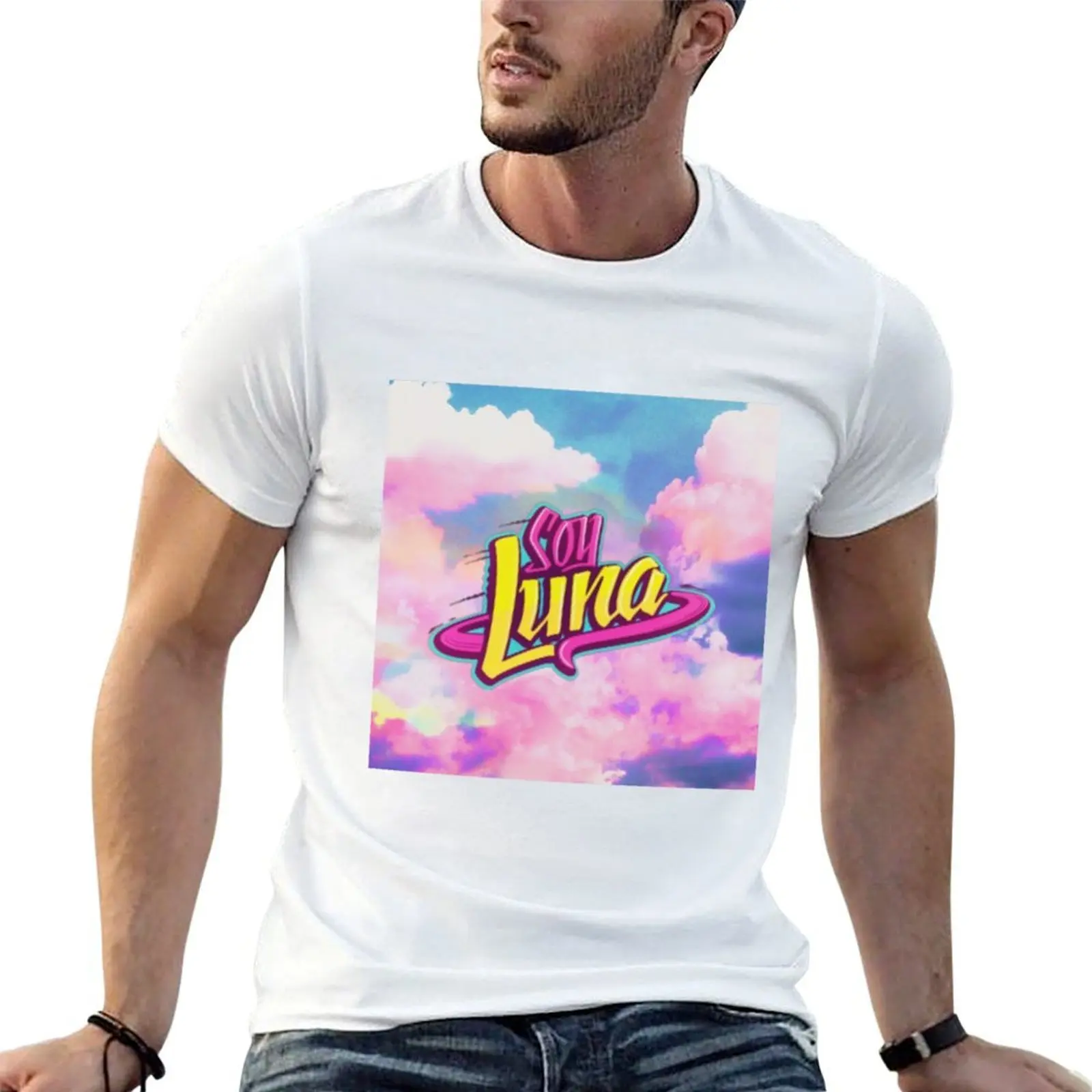 Camiseta com logotipo Soy Luna, camisetas para homem, camiseta gráfica vintage de anime, camisetas gráficas masculinas