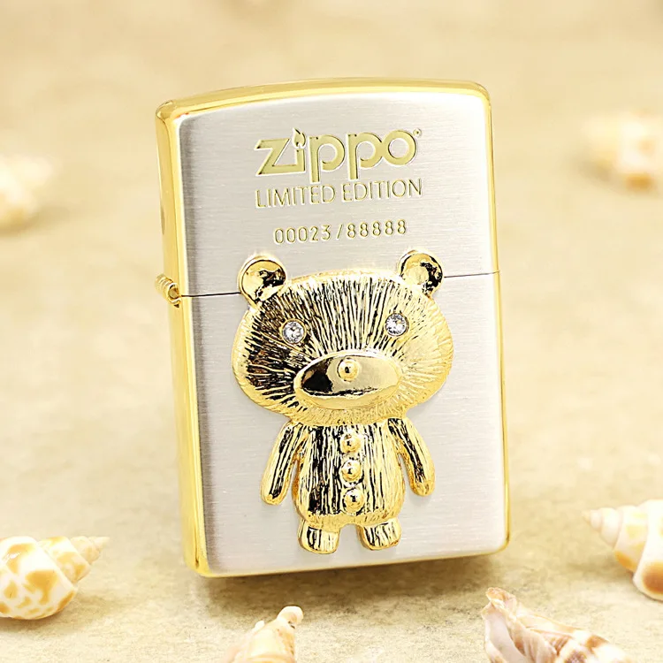 

Genuine Zippo Golden Bear oil lighter copper windproof cigarette Kerosene lighters Gift with anti-counterfeiting code