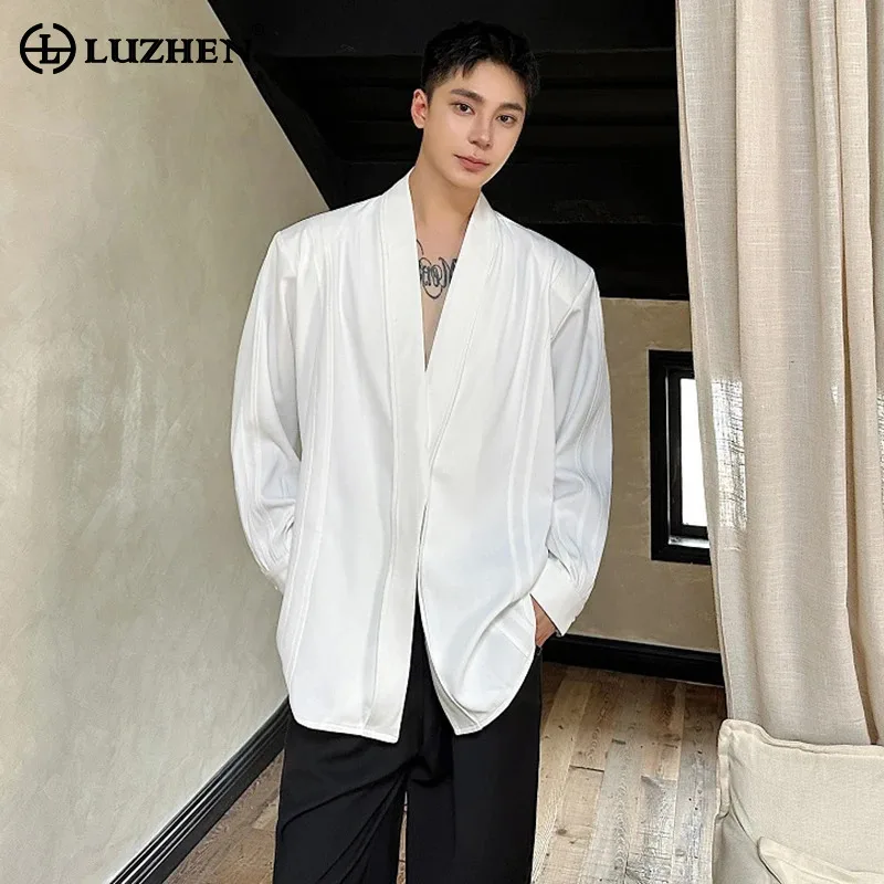 

LUZHEN Autumn Retro Plain Casual Long Sleeved Shirt Trendy Elegant Korean Clothing 2024 New Versatile Men's Blouses Tops LZ6652