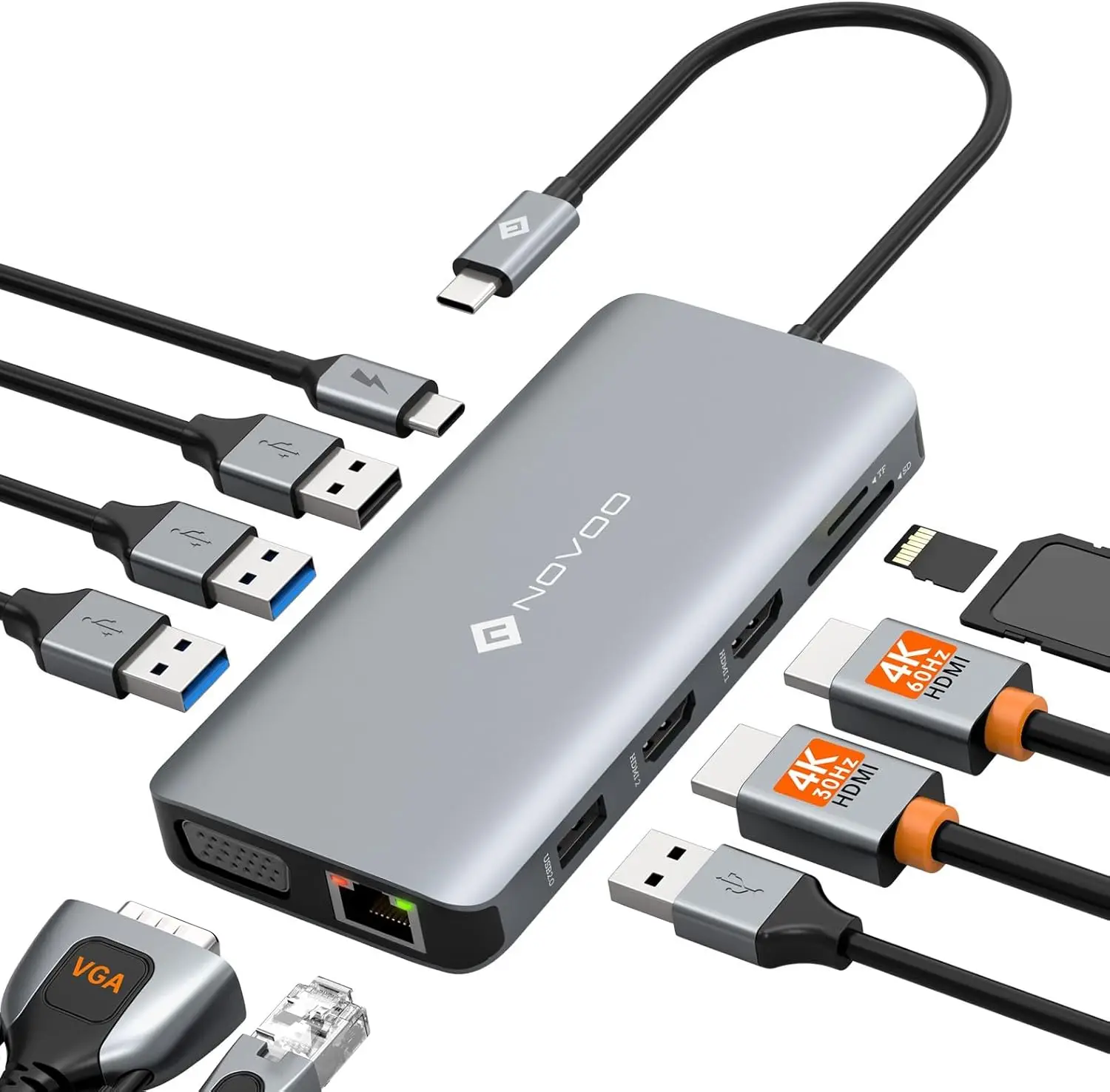 

Док-станция 11-в-1 USB-C с двойным HDMI, VGA, 100 Вт PD, Ethernet и кард-ридером для ноутбуков