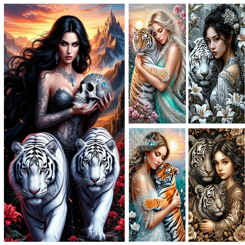 

Large Beauty And Tiger Diy Diamond Painting Skull Square Round Diamond Art Mosaic Embroidery DIY Cross Stitch Home Decor Animal