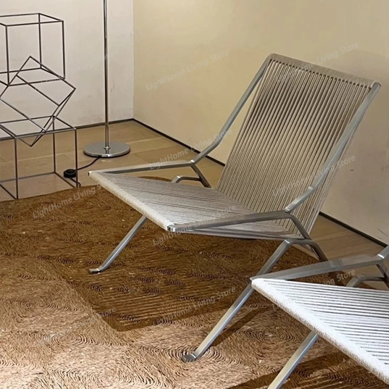 

Modern Minimalist String Accordion Chairs Lounge Armchair with Metal Accent Frame for Living Room and Office Advertising Owl
