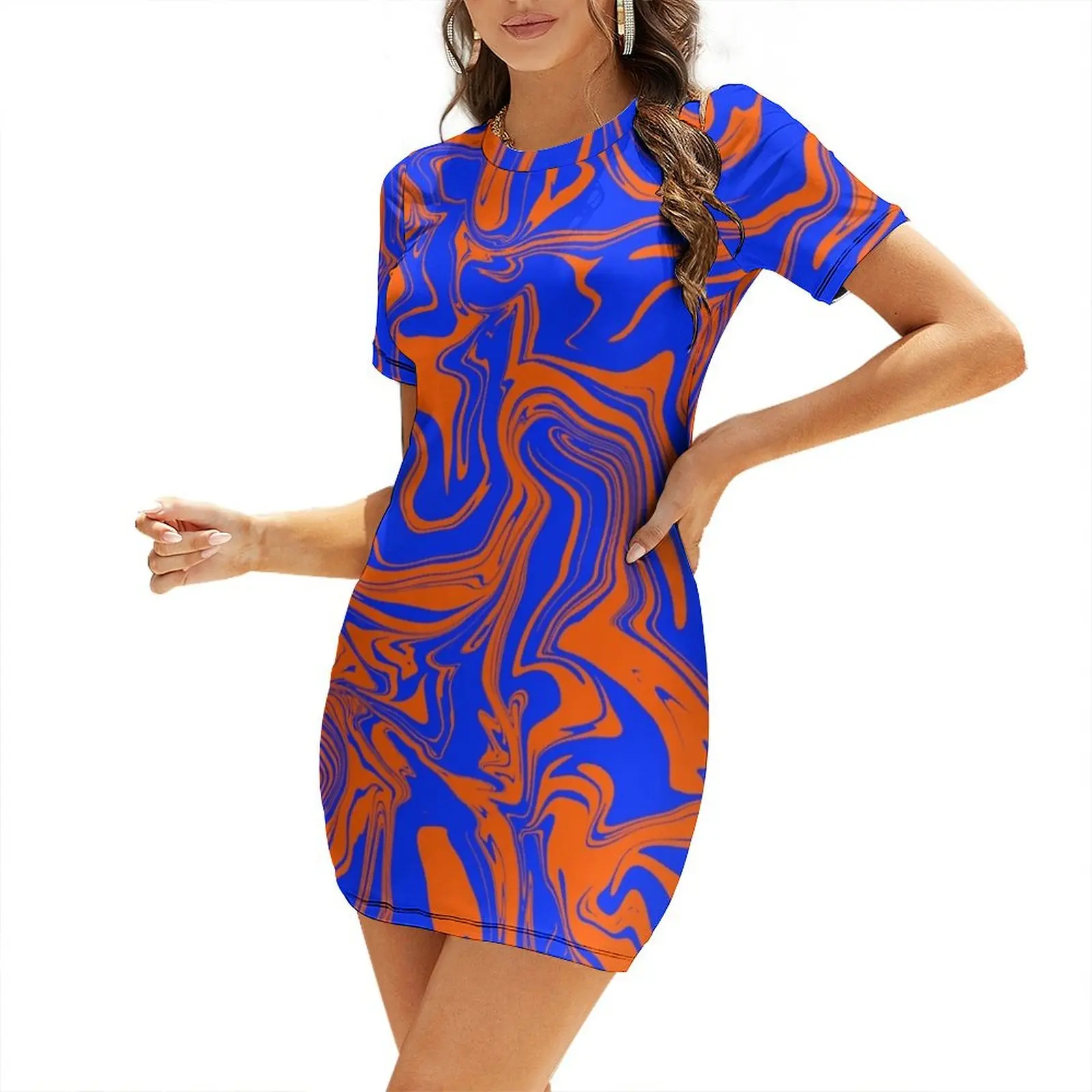

Blue and Orange Abstract Melt Short-Sleeved Dress summer women's suit clothes for women summer dress woman 2026 Dress for girls