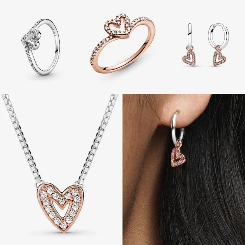 

925 silver earrings with heart inlaid zircon plated rose gold women's jewelry