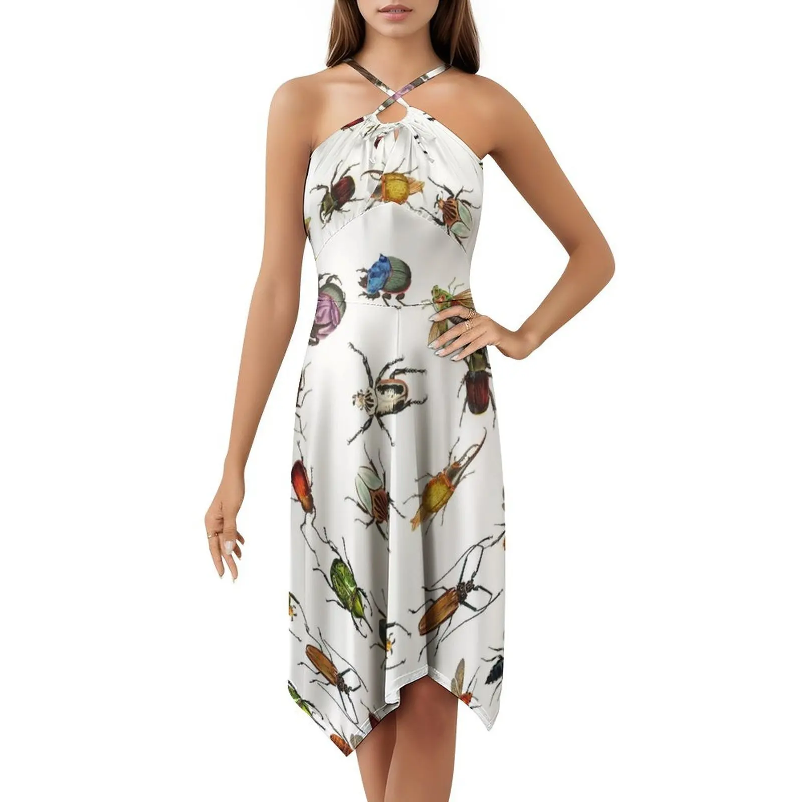 فستان نسائي أنيق بنمط البق والخنافس الكلاسيكي الملون للحفلات على شكل حرف a مع خيارات قصيرة/طويلة/بدون أكمام