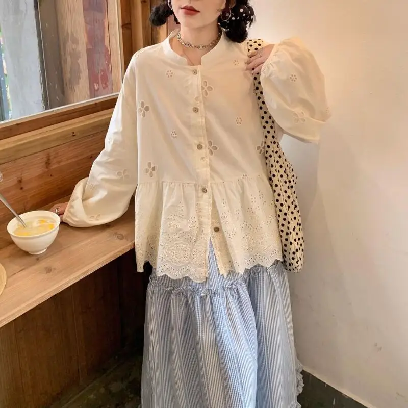 

Korean Style Sweet Style Dress Loose Long Sleeved Shirt Slim Fit Skirt Spring and Summer Women's Solid Color Two-Piece Set