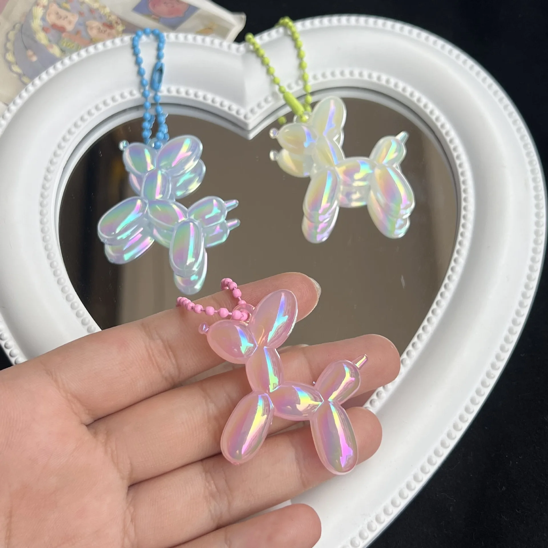 Cute Colorful Jelly Balloon Dog Keychain Cartoon Laser Puppy Key Chain Creative Small Animal Pendant Decoration Girls Women Gift