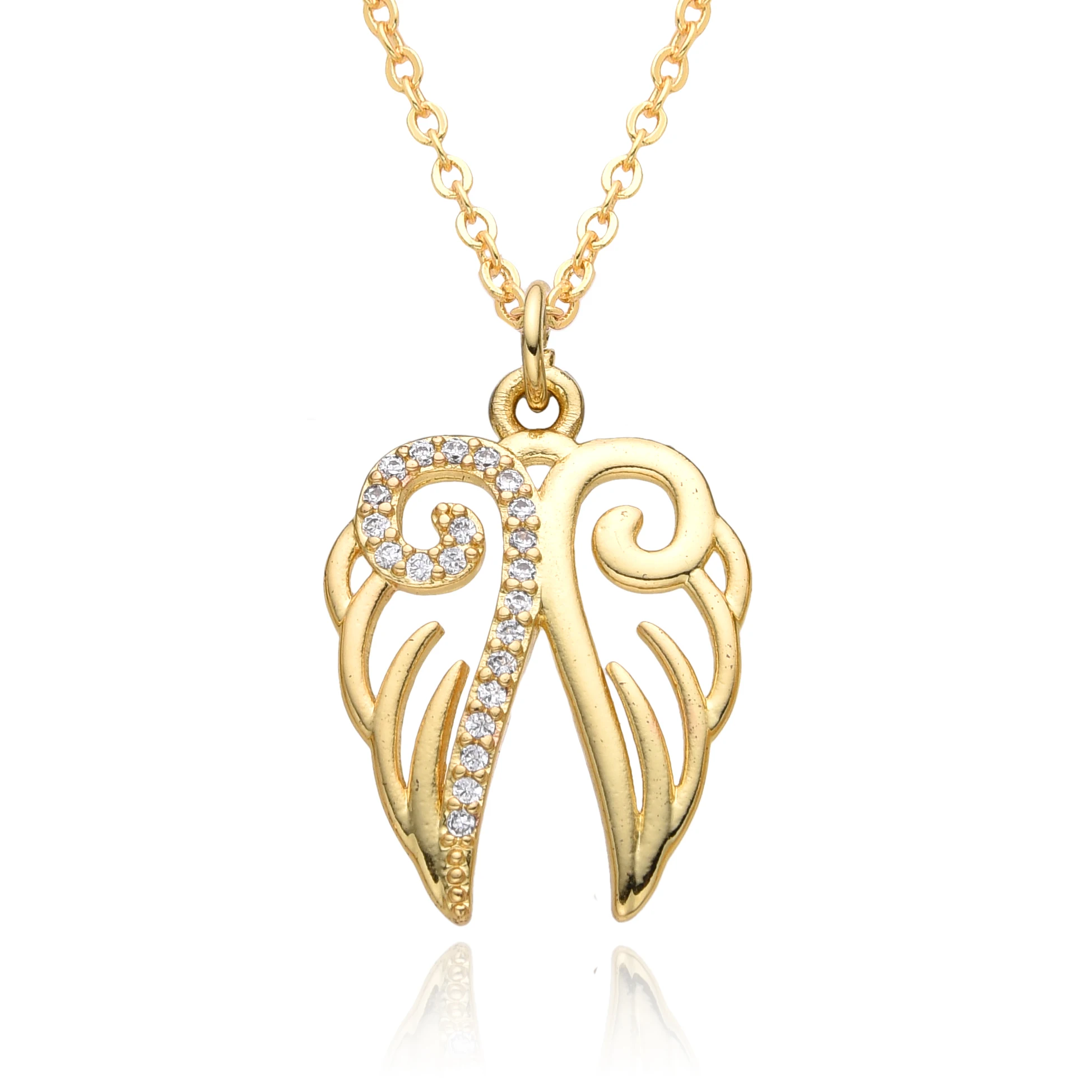 Gold Color Angel Wing Charms Cubic Zirconia Copper Necklace for Women Men Clavicle Chain Pendant Earrings DIY Jewelry Accessory