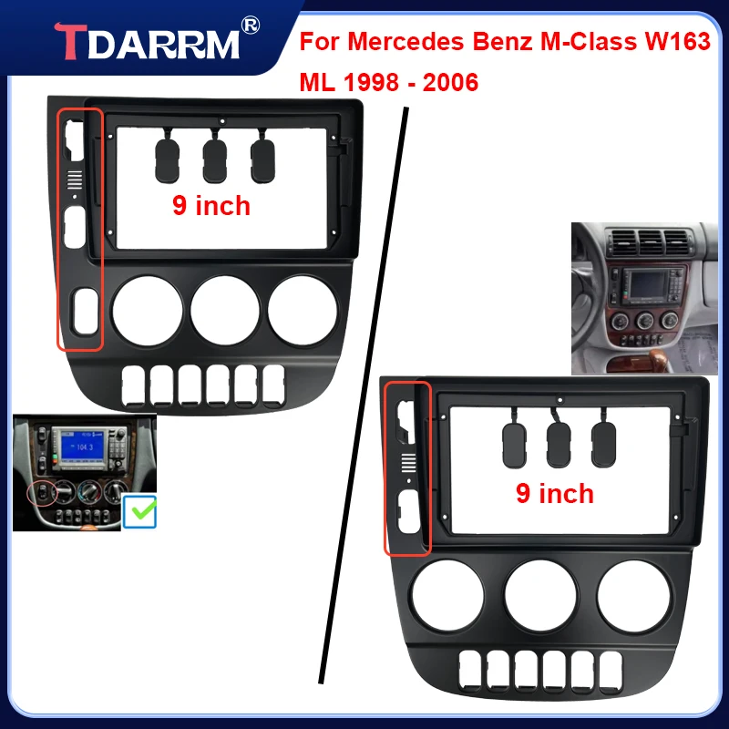 Para benz ml ml320 m-class w163 1998-2008 9 ''quadro do carro adaptador fascia android rádio traço montagem painel kit