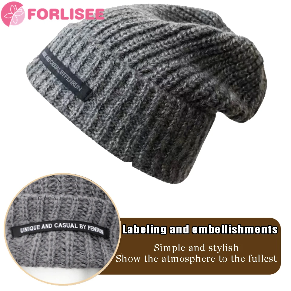 FORLISEE-gorros con pelo para mujer, peluca sintética de pelo largo y rizado de 15 pulgadas, suave y cálido gorro de punto de esquí, para Otoño e