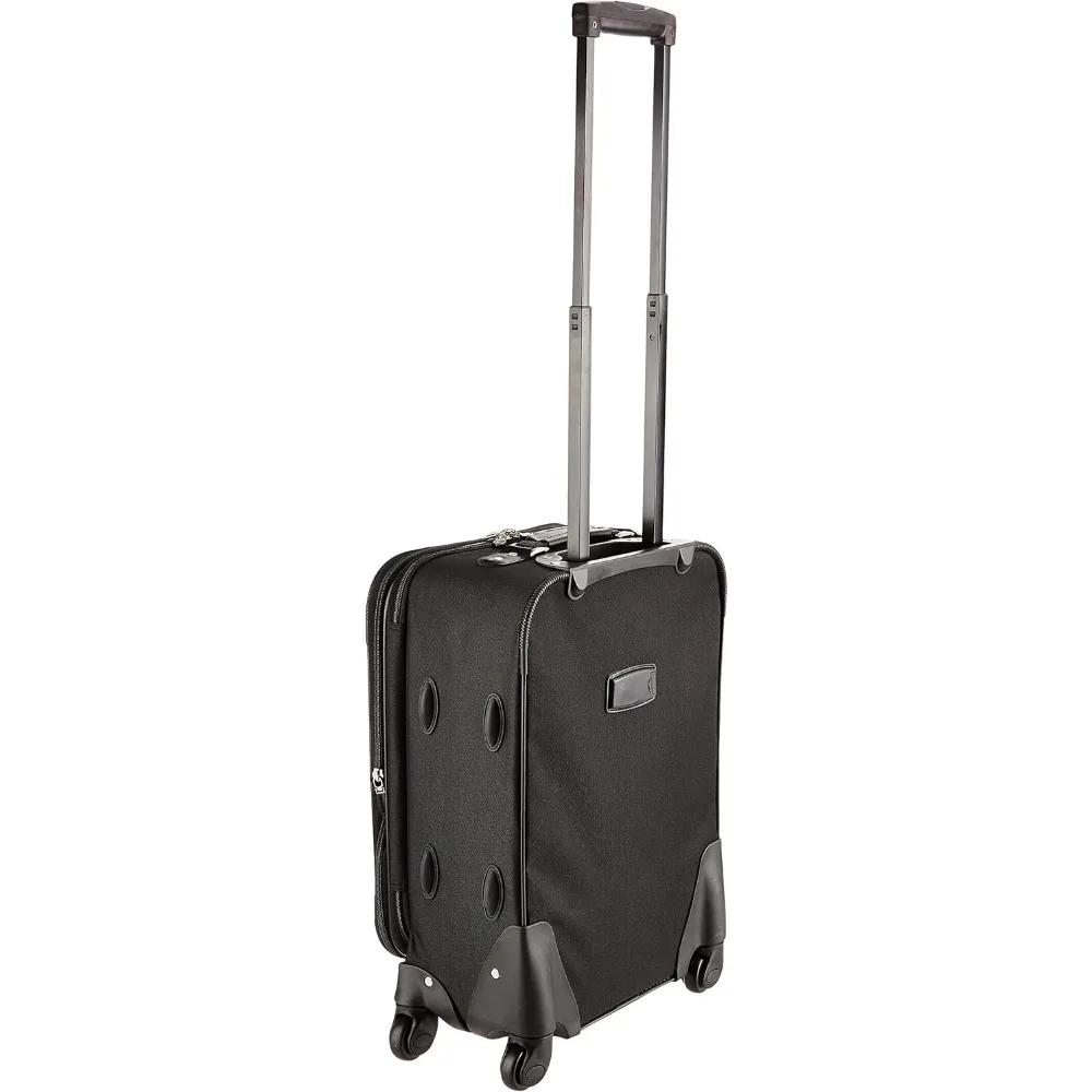 Bagagem giratória expansível de 19 polegadas, preta, mala de poliéster leve com 4 rodas e alça telescópica