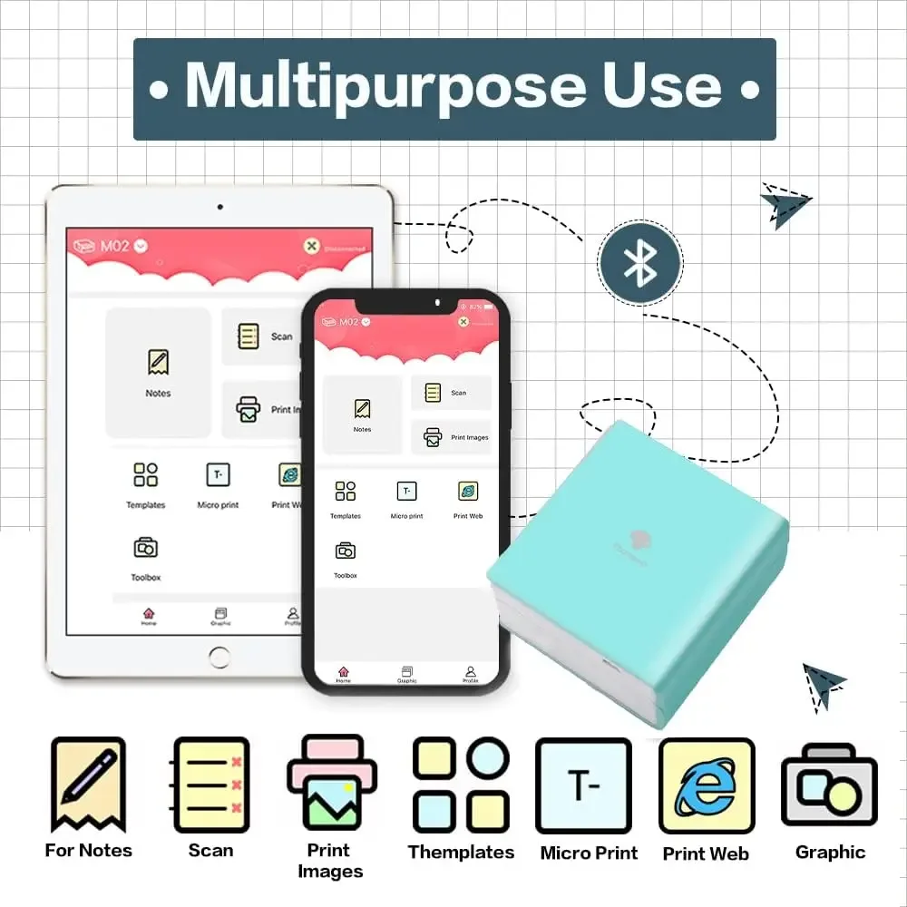 ミニポータブルフォトプリンター,サーマルポケットプリンター,Bluetooth,ワイヤレス画像,電話用,Phomemo-M02