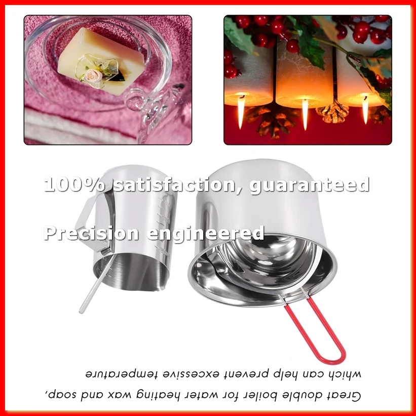 4 Set Stainless Steel Double Boiler Long Handle Wax Melting Pot, Pitcher & Mixing Spoon-A13G