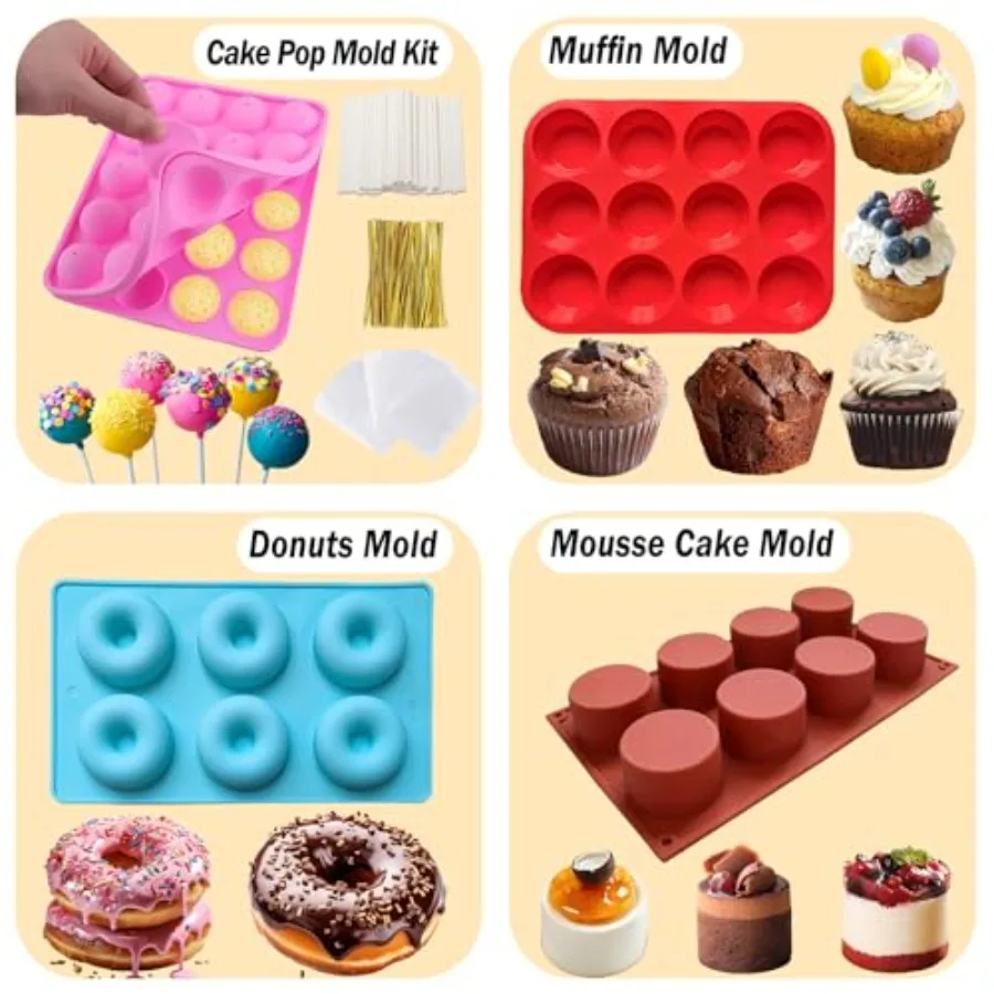 طقم تزيين الكيك طقم خبز لصنع الكيك للبالغين المبتدئين المحترفين مجموعة أنابيب الصقيع 3 مقلاة سبرينغفورم 4 قوالب كعكة #3