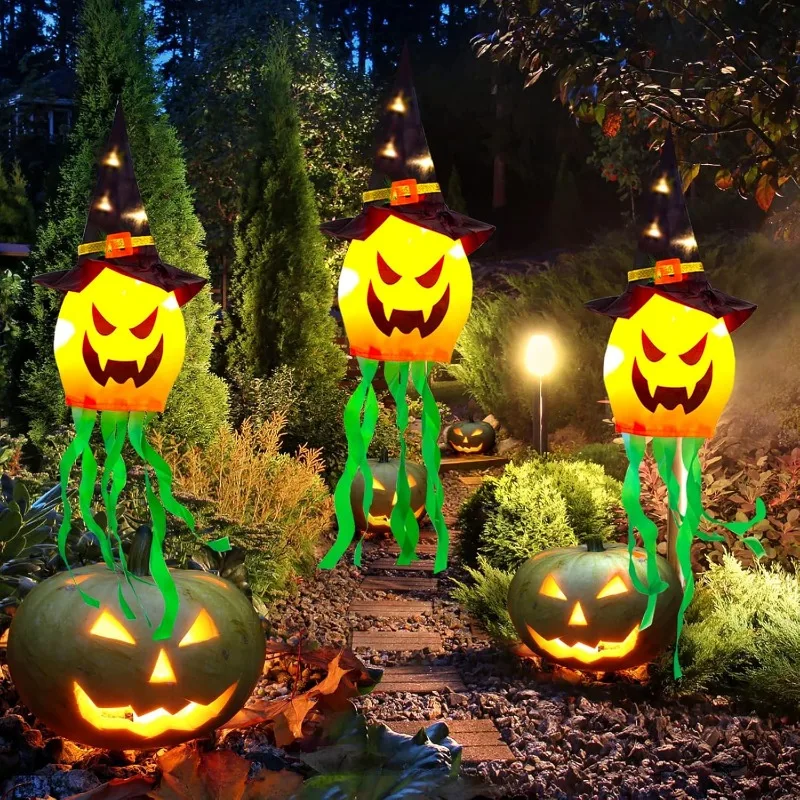 3 party lights, Halloween decorations, outdoor decorations, hanging glowing pumpkin heads, Halloween decorations