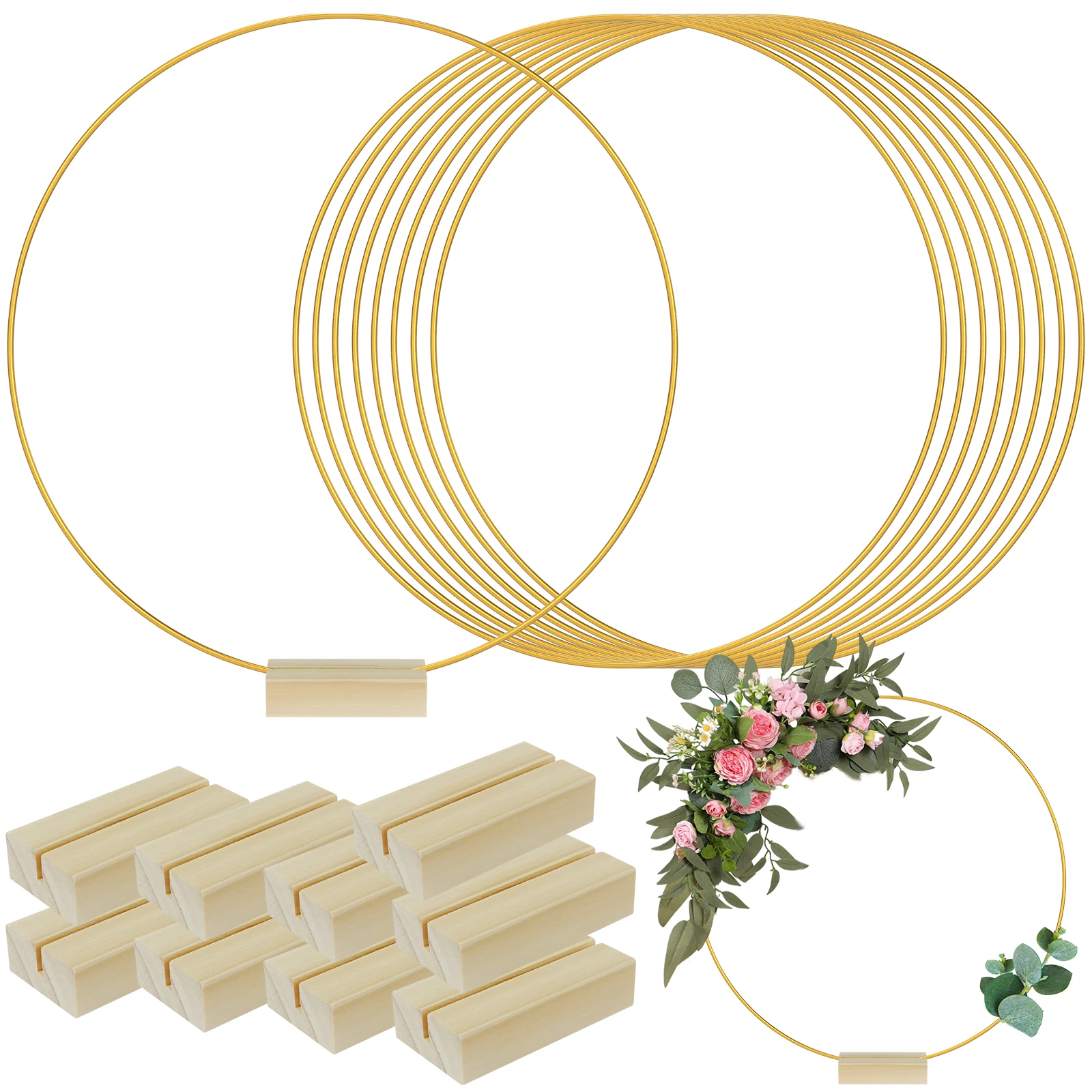 10Pcs Gold Metal Ring Flower Wreath Garland Weeding Decoration Christmas Metal Flowers Hoop Garland Round Rings Catcher Hoops