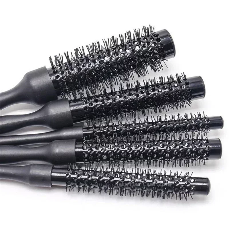 빗 Hair Comb Professional Black Round Hair Comb Hairdressing Curling Hair Brushes Nylon Tube Round Comb Salon Styling Tools