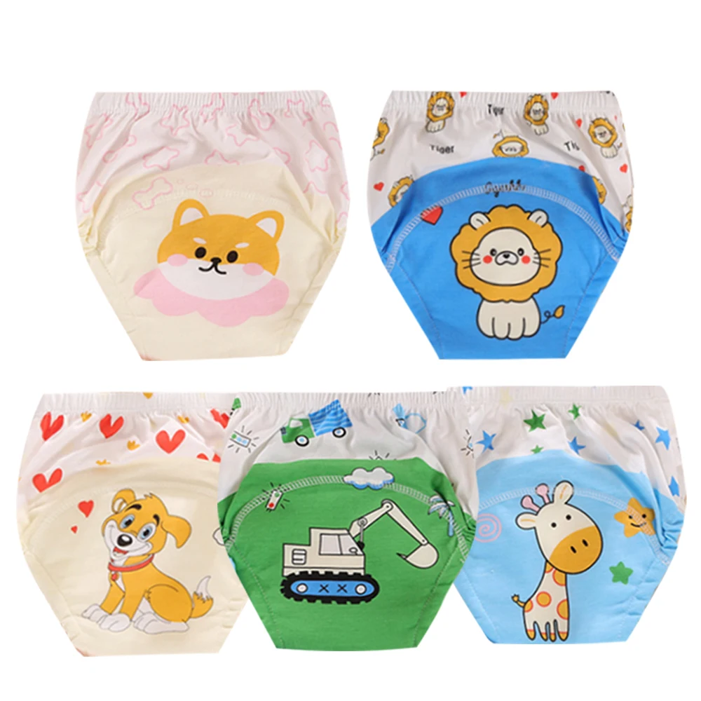 5pcs/lot Reusable Potty Training Pants for Toddlers Washable Soft Absorbent Training Diaper Panties Underwear with Cute Animals