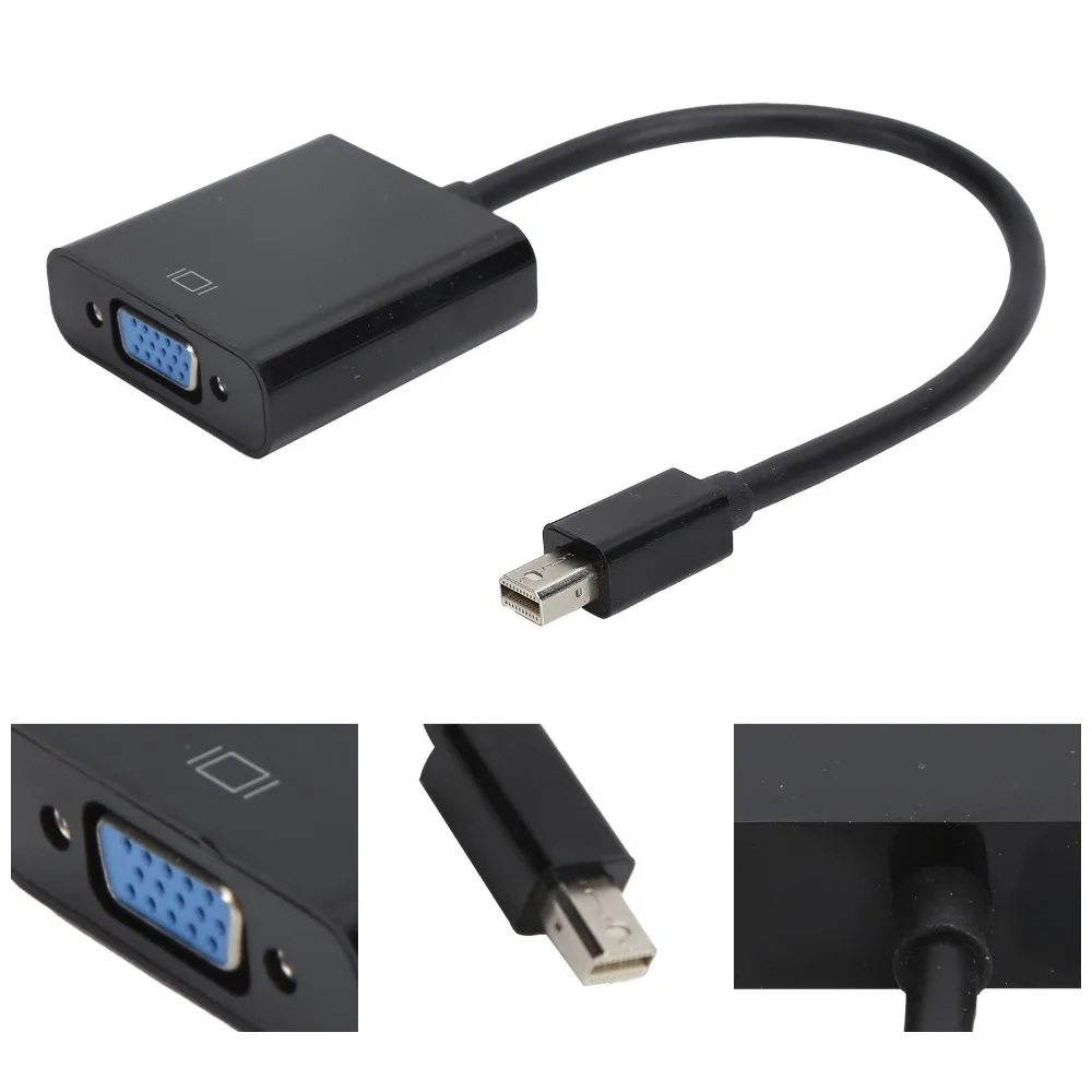 

Plug and Play Mini DP Male To VGA Female Adapter No Driver Required Black Mini DP to VGA for ThinkPad PC Computer