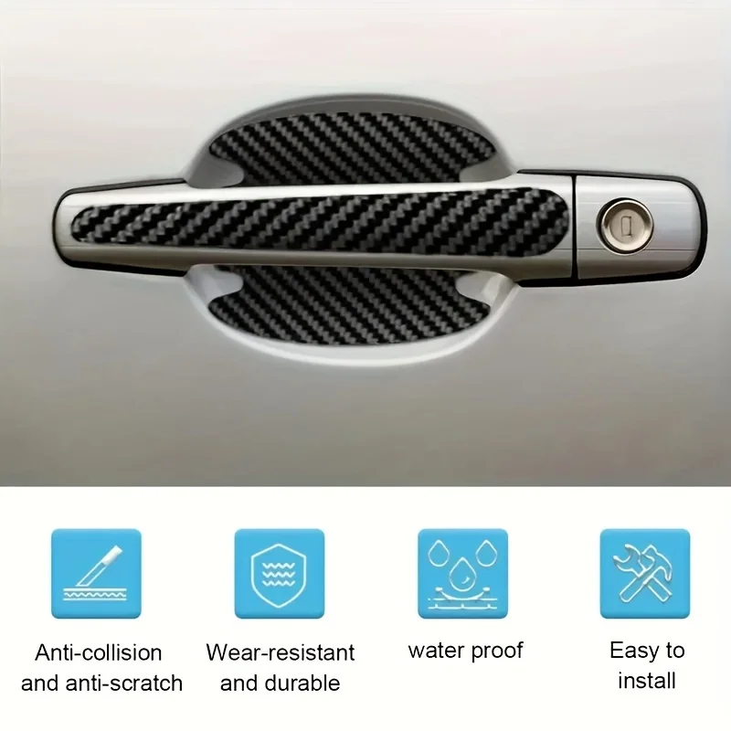 8pcs carbon fiber car door handle protective cover, scratch resistant door protection sticker, paint protection cover