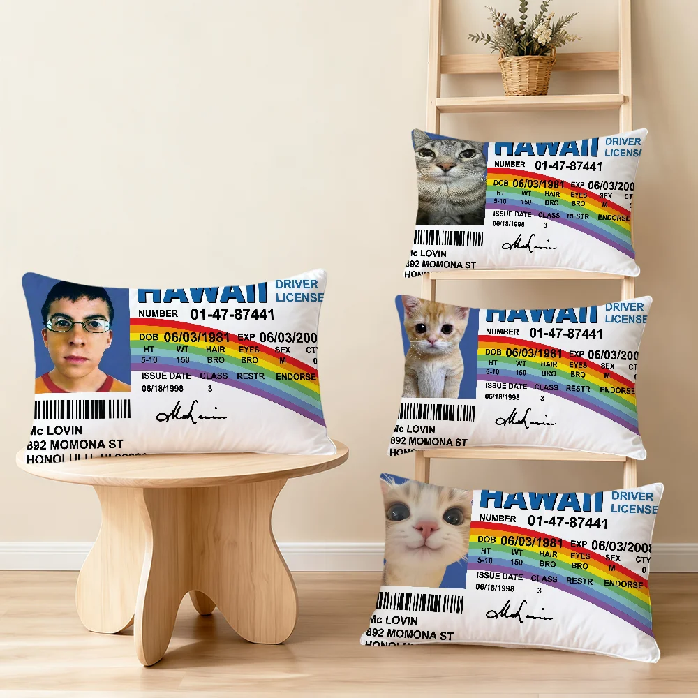 Mclovin ID Flag Fake Driver License Cat Meme Rectangle Pillow Cover Home Sofa Living Room Office Hogar Decor Pillowcase