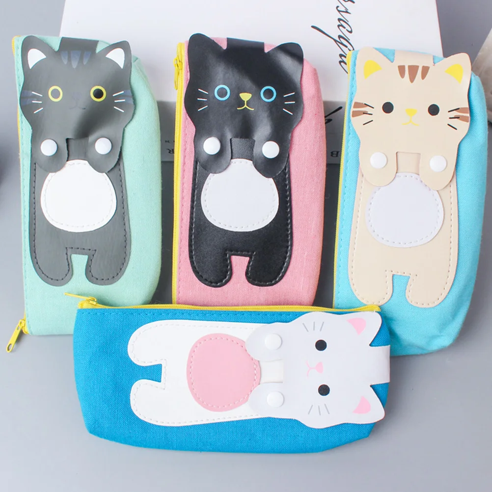 2 Pcs Cartoon Pencil Bag Canvas Pouch High Capacity Organizer White School Stationery