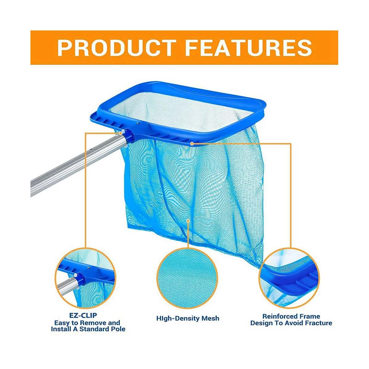 Pool Skimmer,Pool Skimmer Net,Swimming Pool Leaf Skimmer Net Larger Capacity Pool Net for Cleaning,Debris Pickup Removal