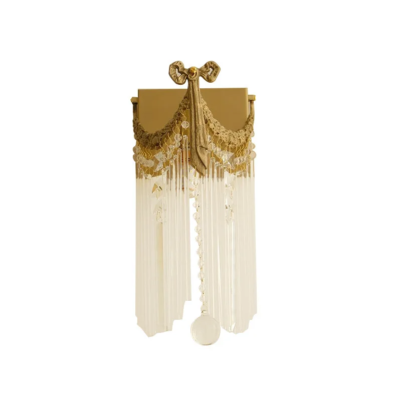 

French retro brass crystal lamp, European luxury atmospheric TV wall, bedroom bedside aisle wall lamp