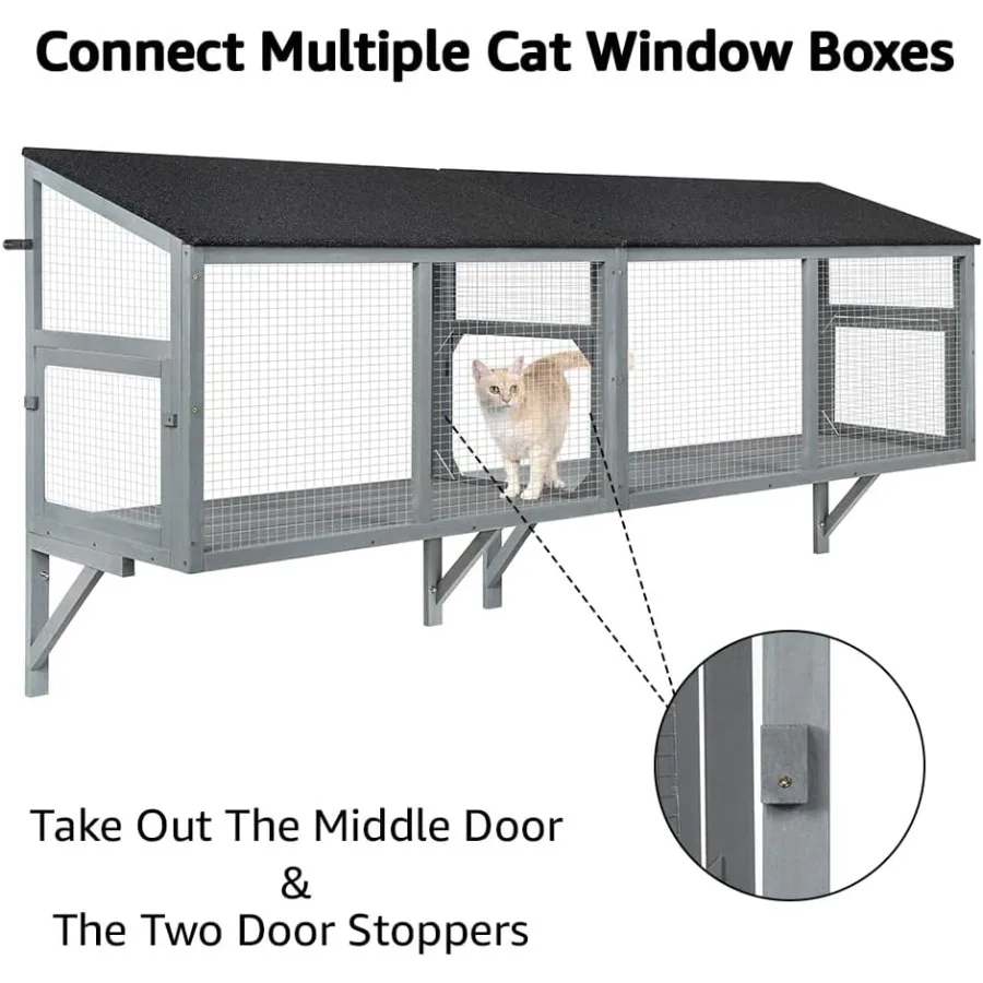 Scatola per finestra Catio per gatti da interno Scatola per posatoio per finestra in legno espandibile per multi gattini Sicuro e confortevole per esterni