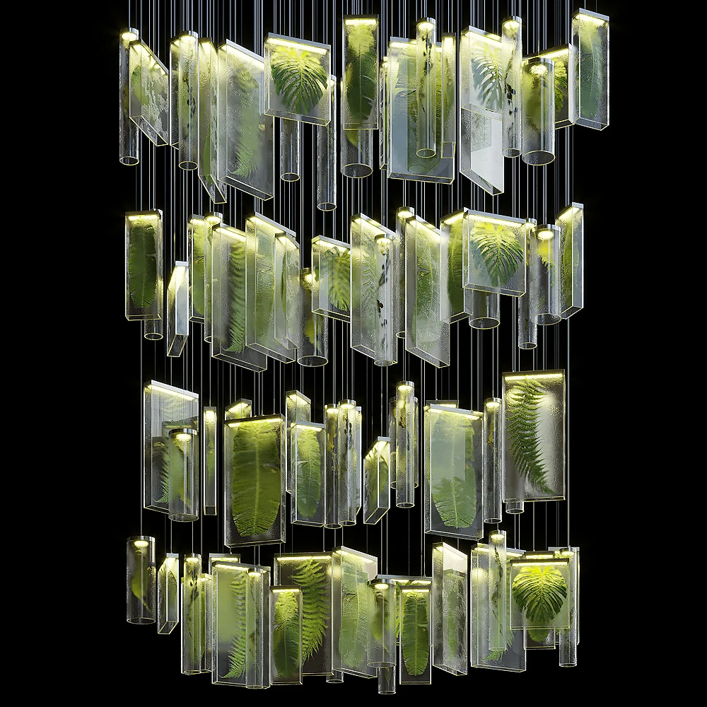 

Luxury Design OEM ODM Green Nature Plants Light Acrylic Big Chandelier lightings for Hotel Lobby Project
