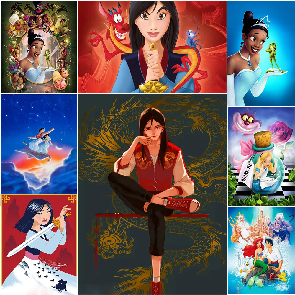 

Disney Mulan Princess 5D Diamond Drawing Cartoon Character Jasmine and Aladdin Magic Lamp Rhinestone Embroidery Decoration