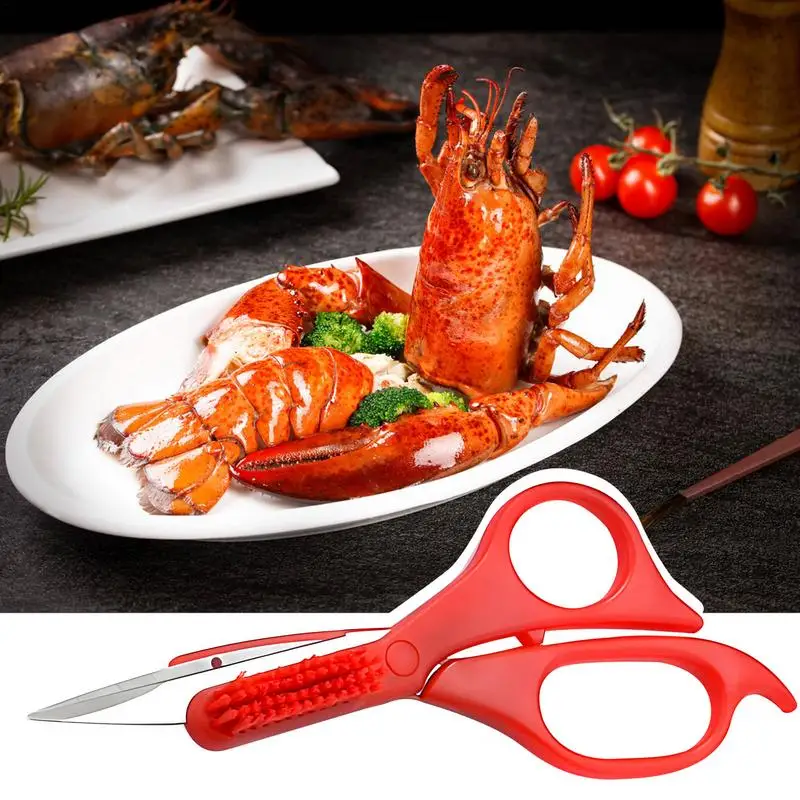 Seafood Scissors Stainless Steel Crab Scissors With Brush Multifunctional Anti-Slip Seafood Tools Efficient Crab Legs Crackers