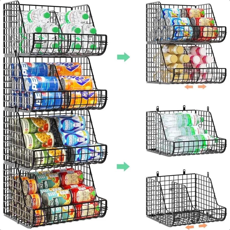 

Stackable Soda Can Organizer Stores Up to 72 Cans 4Pack Can Storage Organizer for Pantry Shees 4Tier Kitchen Can Holders with 4