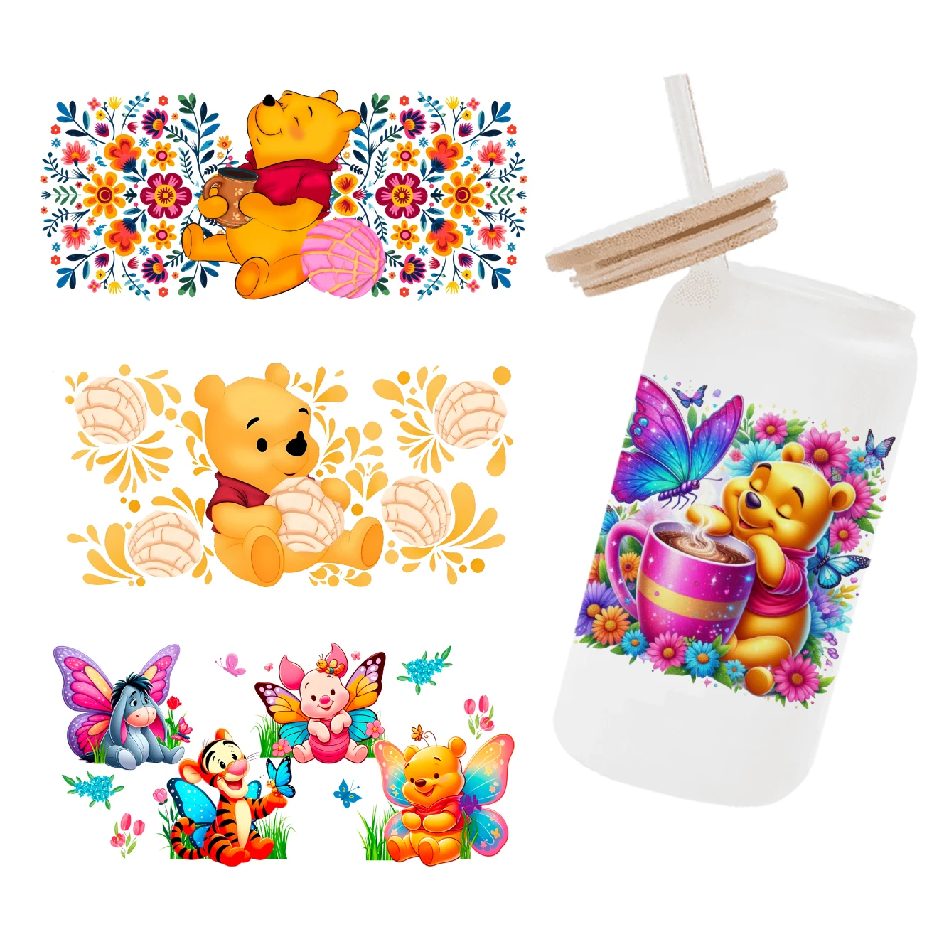 

Winnie Pooh Disney Eeyore Piglet UV DTF Sticker For 16oz Glass Cups Wrap Transfer Sticker Custom Labels DIY Logo Waterproof