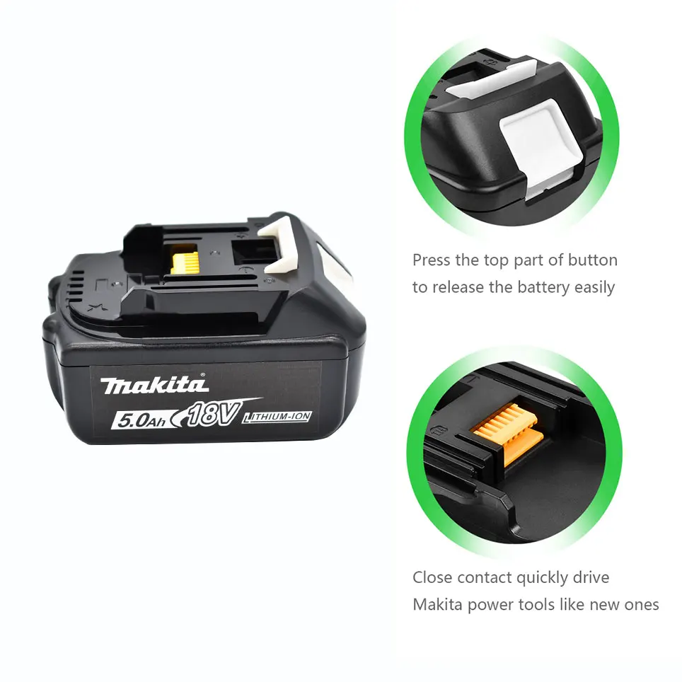 Makita Original  18V 5.0Ah, replaceable LED lithium-ion battery LXT BL1860B BL1860, rechargeable power tool battery