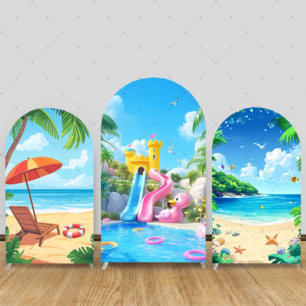 

Custom 2-Sided Summer AlohaTropical Beach Park Kids Birthday Baby Shower Cover Chiara Arch Background Decor Backdrop