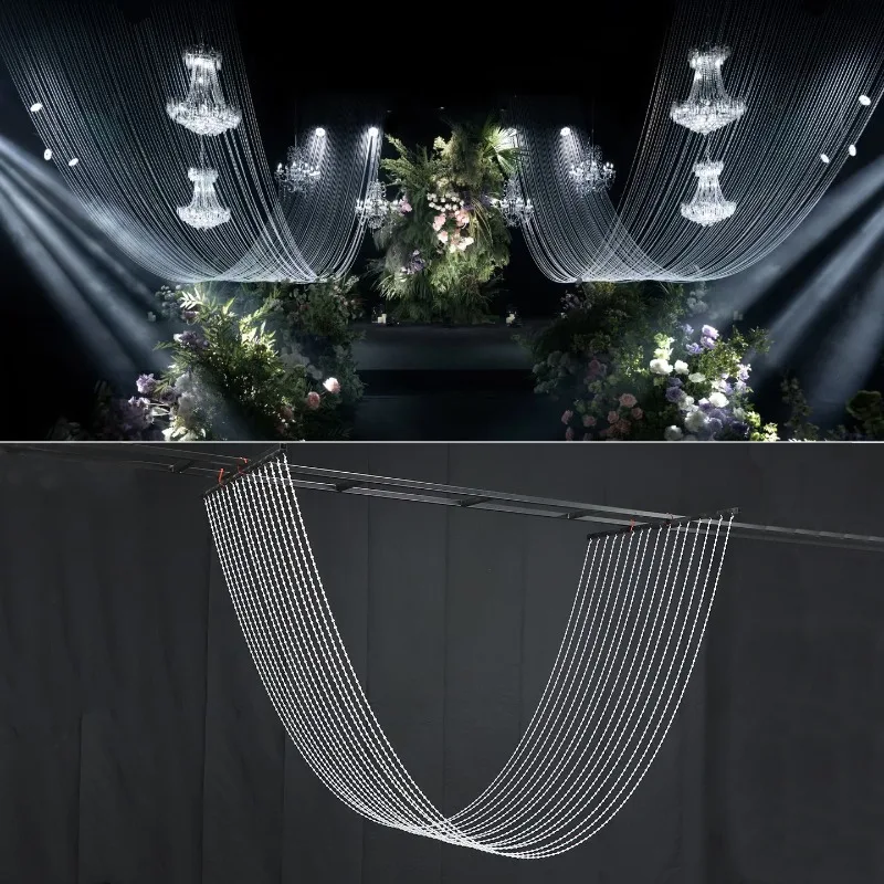 

New wedding props crystal wave bead curtain wedding stage background ceiling flowing clouds decorative pearl bead chain