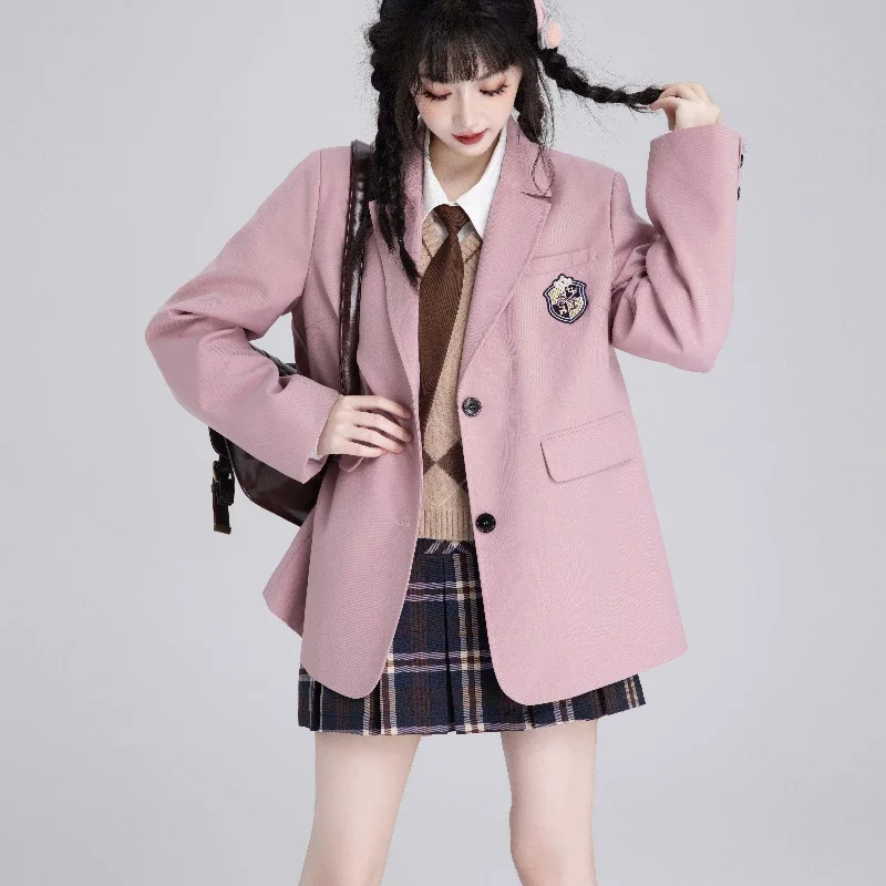 2024 nuevo otoño dulce y lindo traje Collar estilo universitario Rosa Casual Blazers chaqueta para mujer