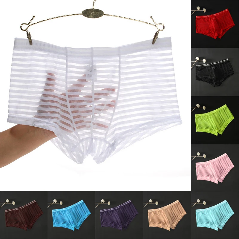 Men Sexy Underwear Boxer Pants Ultra-Thin Transparent Boxershorts Male Low -Rise Mesh Panties Homme Panties Boxer Shorts