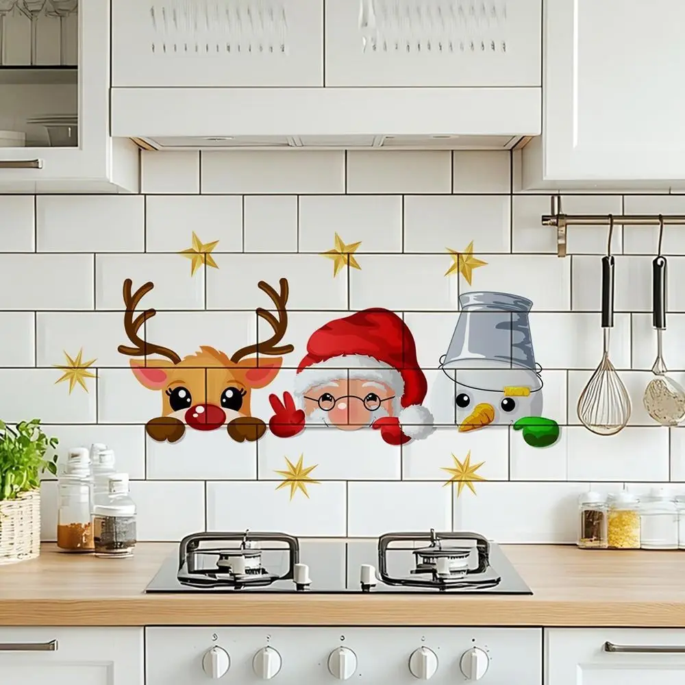 Glow-in-the-Dark Christmas Wall Sticker Cartoon Santa Snowman Deer Self-Adhesive Toilet Decals Easy Apply Multicolor