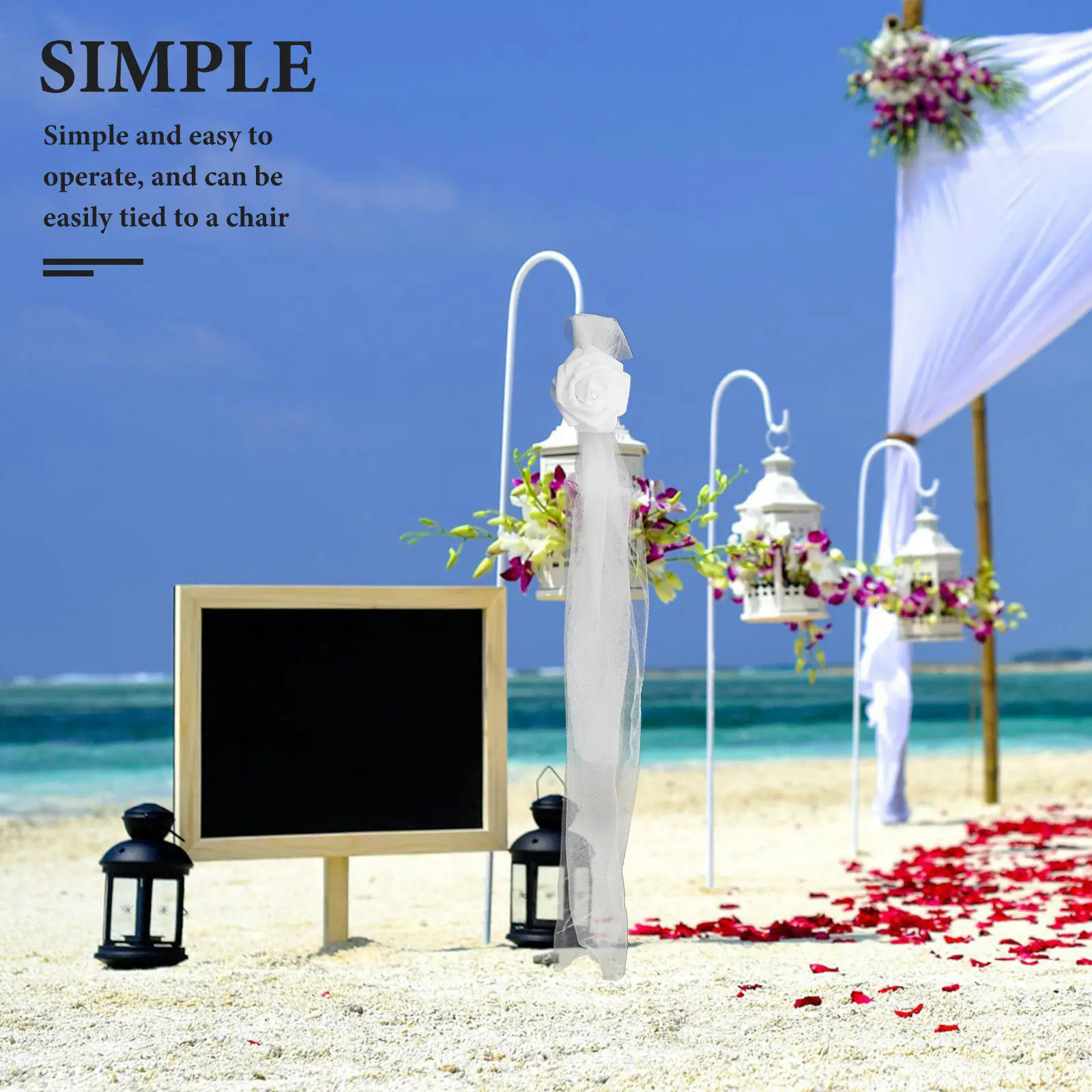White Artificial Floral Chair Sashes Bow Wedding Church Wedding Chair Decorations Tulle Floral Bows Banquet Party Decor view 5