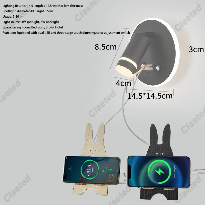Nieuwe Scandinavische minimalistische wandlamp Hotelinterieur LED-leeslamp Gang Slaapkamer USB Opladen Nachtkastje Versier wandlamp